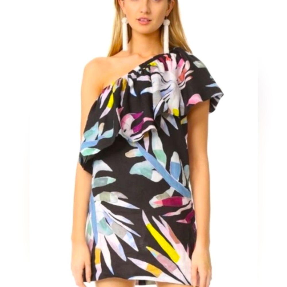 Mara Hoffman, one shoulder, black and multicolor leaf dress! Good condition.